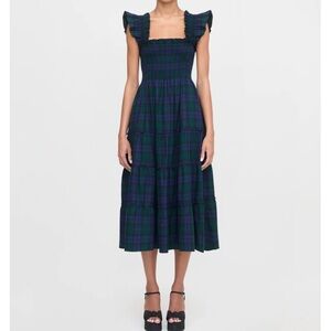 Hill House Navy and Green Plaid Midi Dress